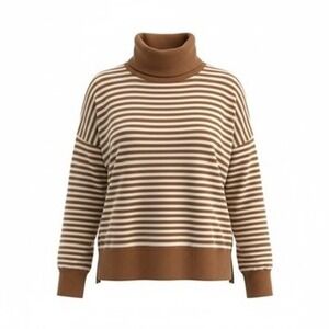 Gap Sweater‎ Sz LT Tall Striped Cowl Neck Brown White Long Sleeve Knit Casual